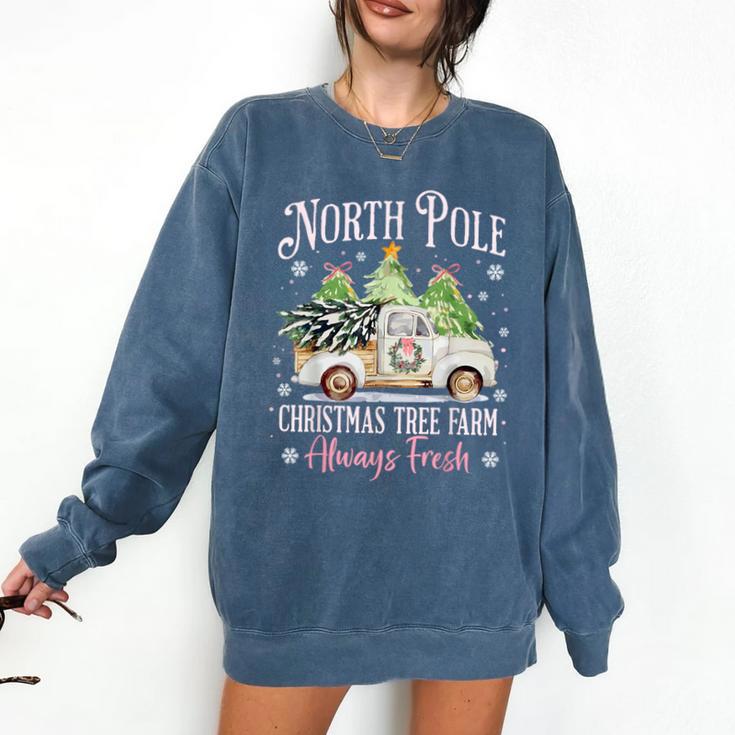 North Pole Tree Farm Merry Christmas Holiday Scene Nostalgia Comfort Colors Sweatshirt