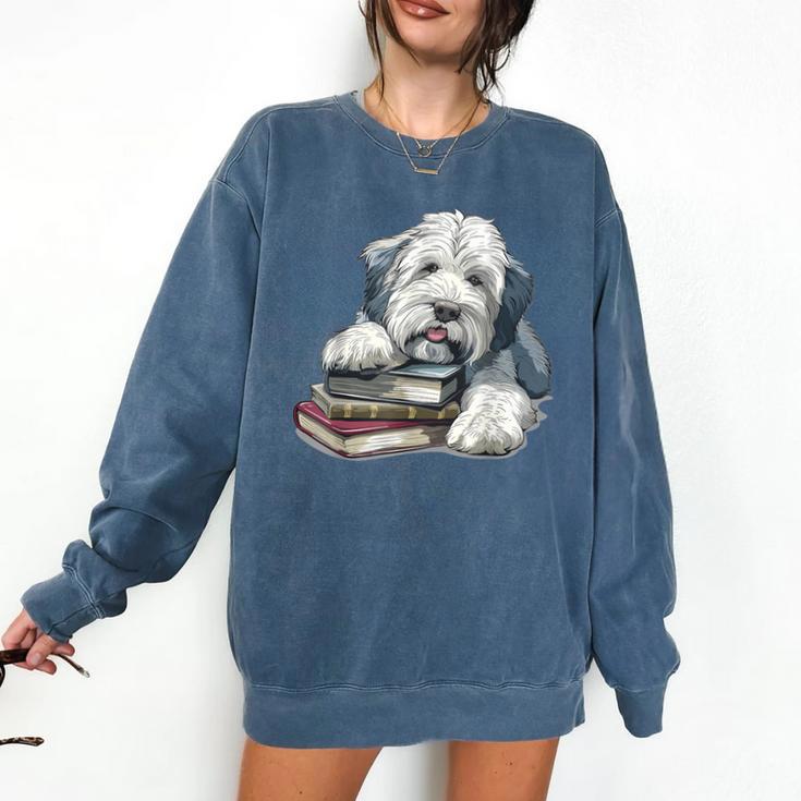 Old English Sheepdog Books Reading Dog Breed Graphic Comfort Colors Sweatshirt