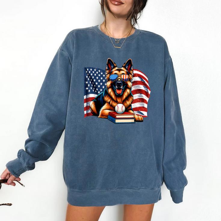 Patriotic German Shepherd Dog Books Baseball American Flag Comfort Colors Sweatshirt
