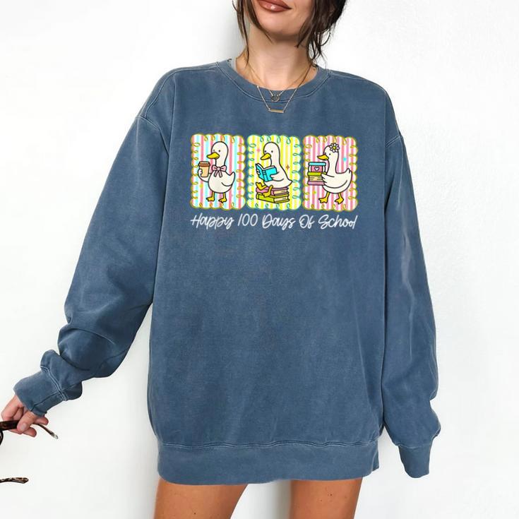 Preppy 100 Days Of School Goose Coffee Books Teacher Life Comfort Colors Sweatshirt