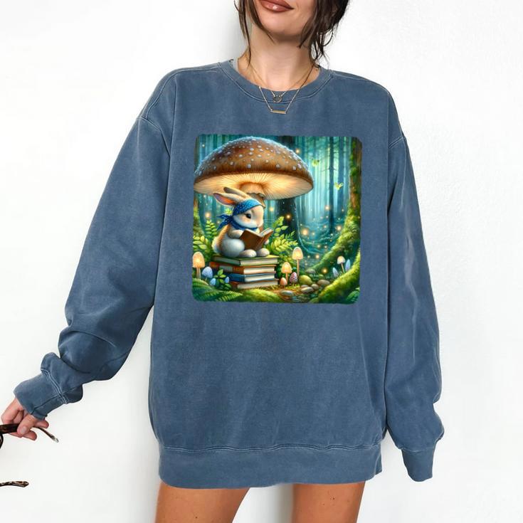 Rabbit Reading Book Under Large Mushroom Easter Bandana Comfort Colors Sweatshirt