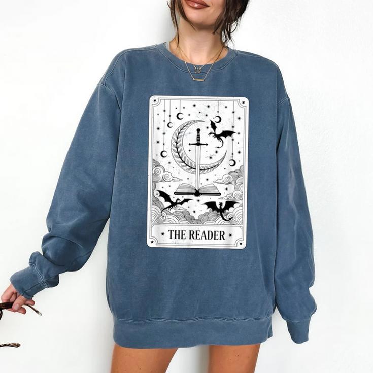 The Reader Tarot Card Bookworm Books Lover Dragon Librarians Comfort Colors Sweatshirt