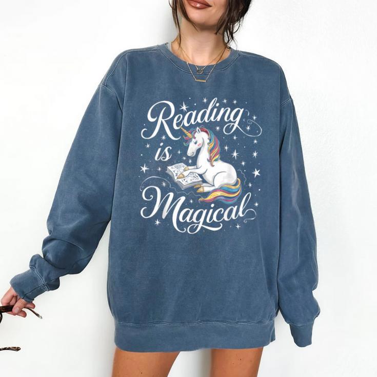 Reading Is Magical Unicorn Book Lover Fantasy Kids Comfort Colors Sweatshirt