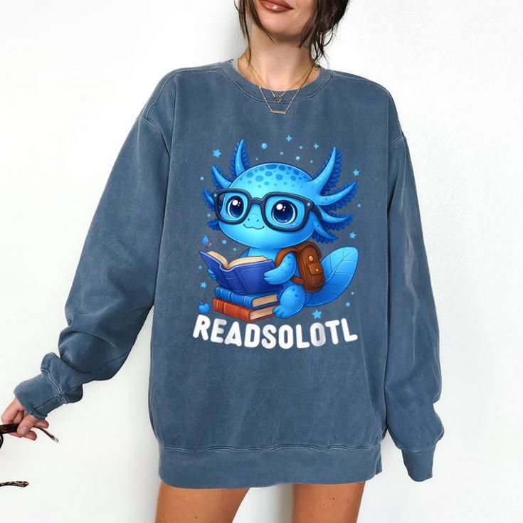 Readsolotl Blue Kawaii Axolotl Book Lover Reading Comfort Colors Sweatshirt