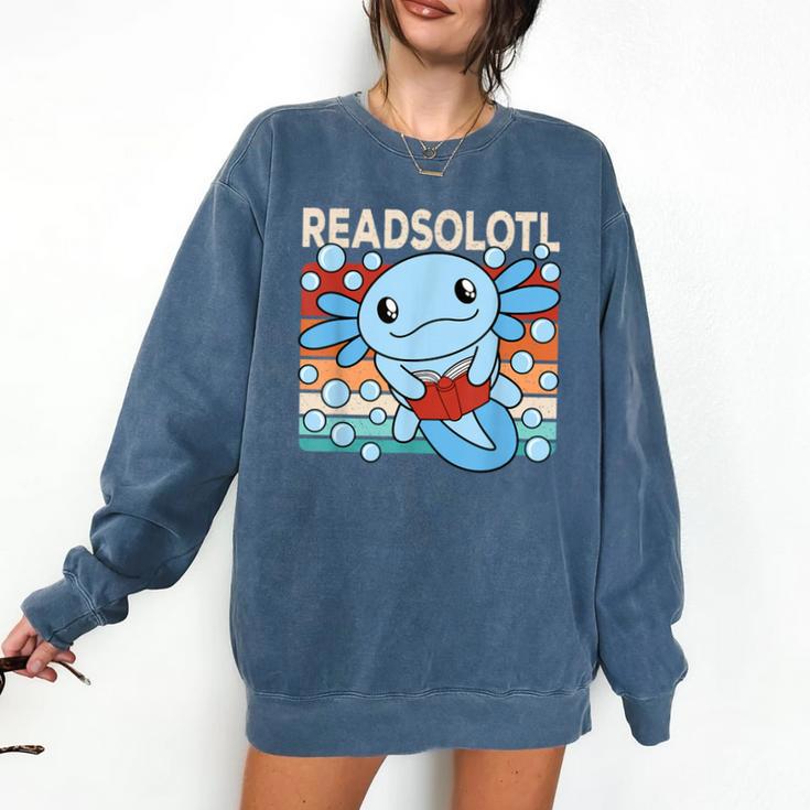 Readsolotl Blue Kawaii Axolotl Book Lover Reading Retro Comfort Colors Sweatshirt