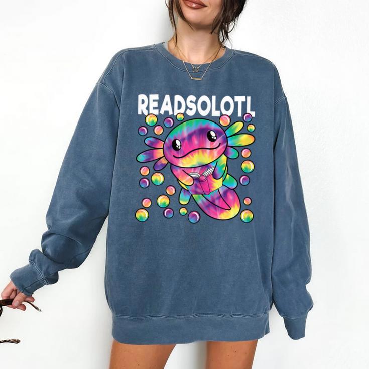 Readsolotl Cute Axolotl Book Lover Reading Women Girls Comfort Colors Sweatshirt
