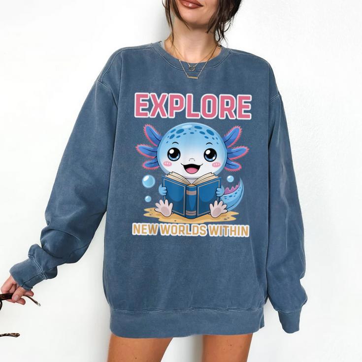 Readsolotl Kawaii Axolotl Book Lover Reading Comfort Colors Sweatshirt