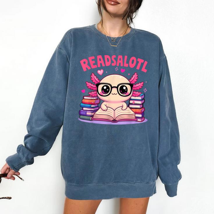 Readsolotl Pink Kawaii Axolotl Book Lover Reading Comfort Colors Sweatshirt