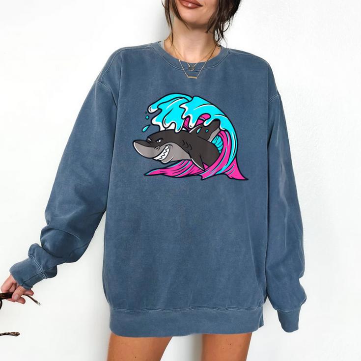 Retro 80s Shark Whale Diving Nostalgia Shark Party Comfort Colors Sweatshirt