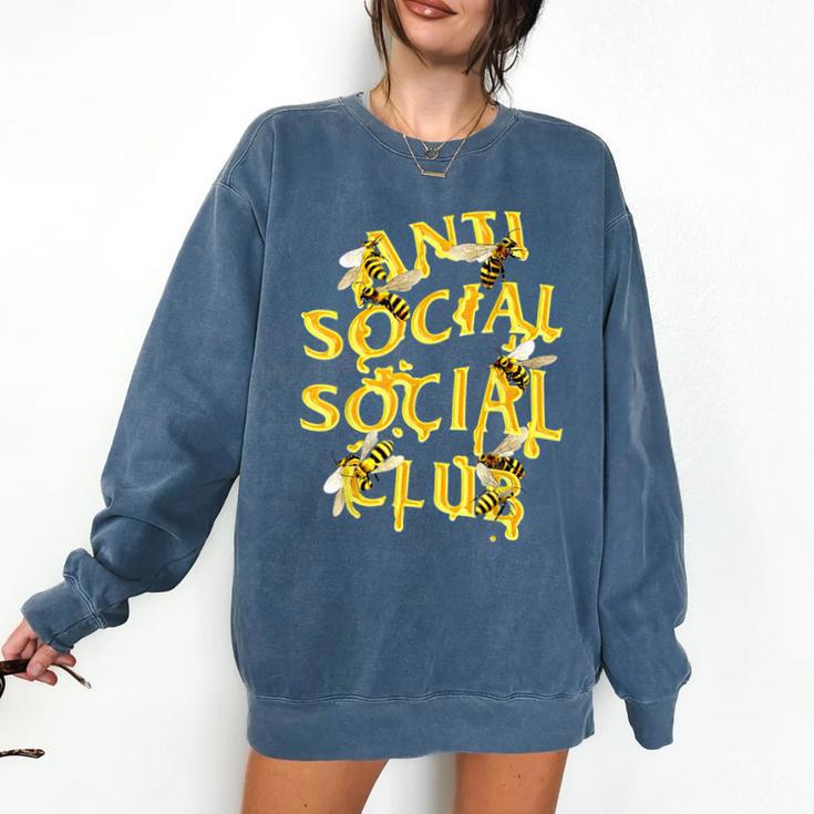 Retro Anti Social Club Bees Introvert Women Men Comfort Colors Sweatshirt