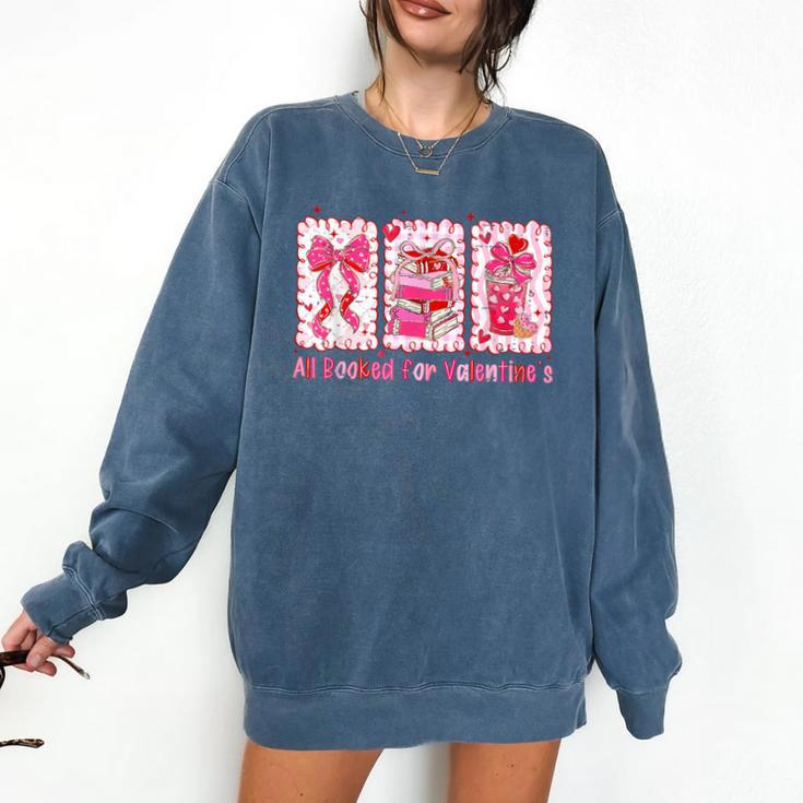 Retro Coquette Bow All Booked For Valentines Book Lover Cute Comfort Colors Sweatshirt
