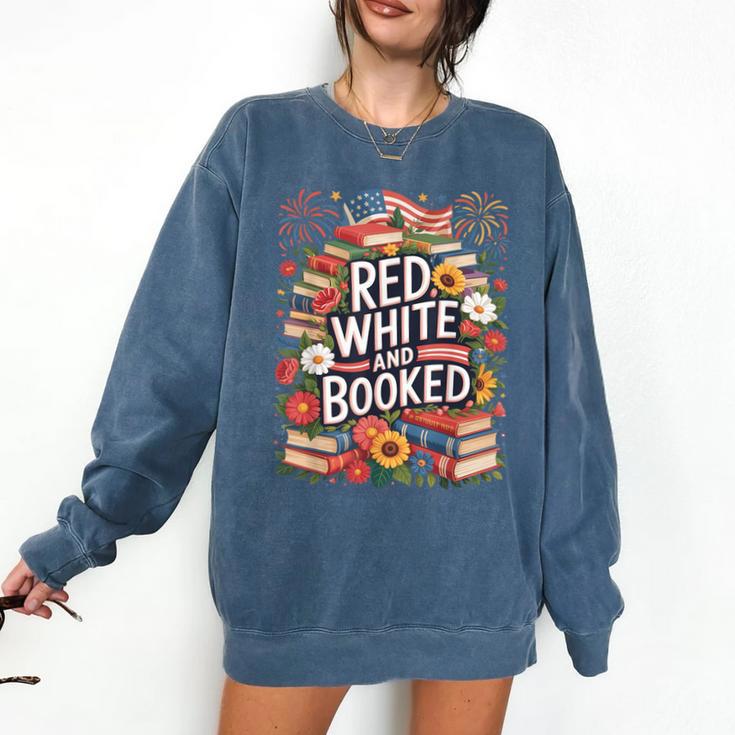 Retro Floral Red & Booked Library Reading 4th Of July Comfort Colors Sweatshirt