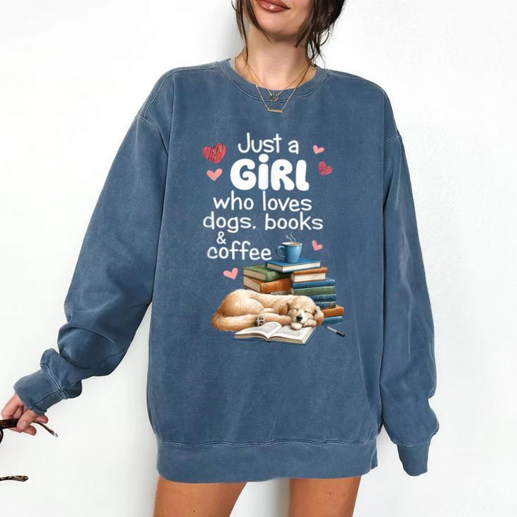 Retro Just A Girl Who Love Dogs Books And Coffee Bookworm Comfort Colors Sweatshirt