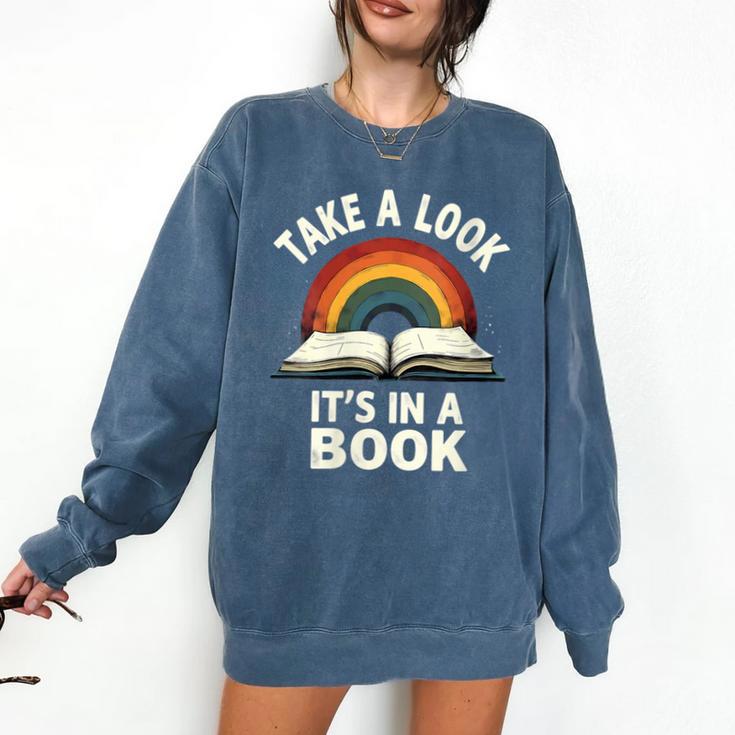Retro Rainbow Take A Look It's In A Book Reading Comfort Colors Sweatshirt