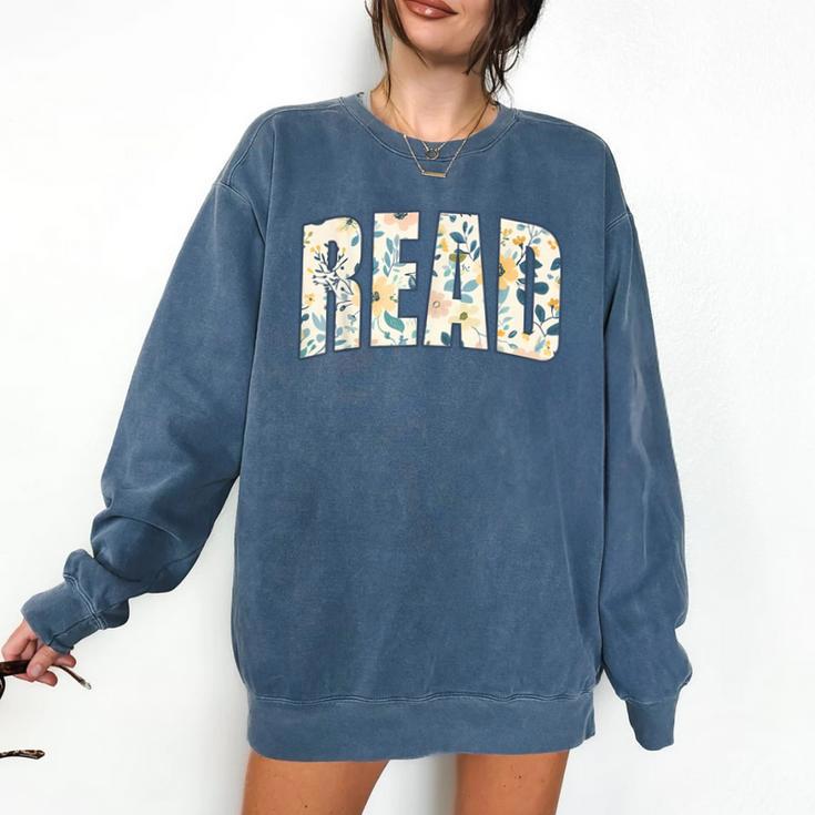 Retro Read Floral Reading Bookworm Librarian Book Lover Comfort Colors Sweatshirt