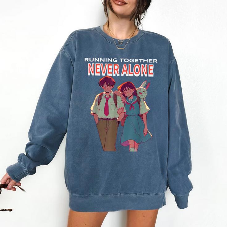Running Together Always Connected Anime Nostalgia Message Comfort Colors Sweatshirt