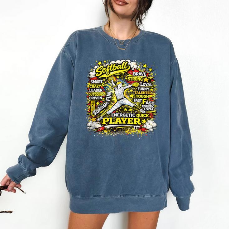 Softball Pitcher Best Traits Brave Retro Pop Comic Book Art Comfort Colors Sweatshirt