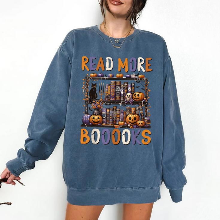 Spooky Halloween Bookshelf Bookcase Read More Books Comfort Colors Sweatshirt