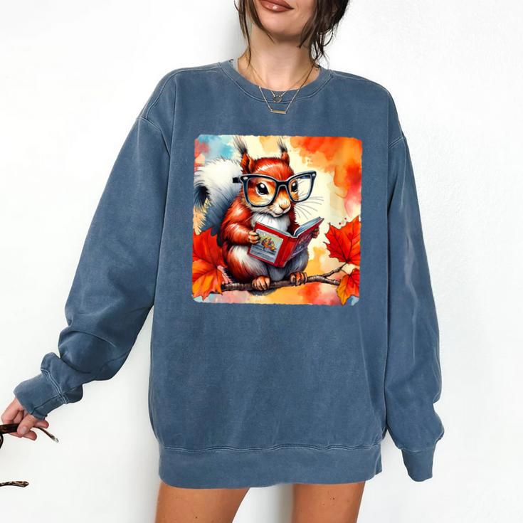 Squirrel Reading Comic Book On Autumn Branch Glasses Leaves Comfort Colors Sweatshirt