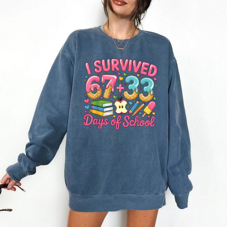 Survived 67 Days Of School Ice Cream Drip Apple Pencil Book Comfort Colors Sweatshirt