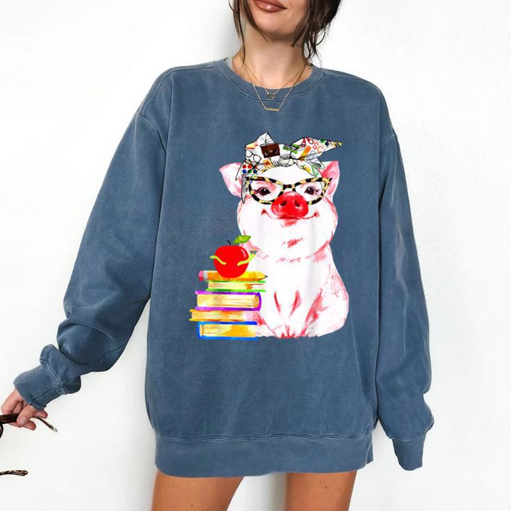 Teacher Pig Cute Farm Animal Book Lover School Student For Men Women Kids Comfort Colors Sweatshirt