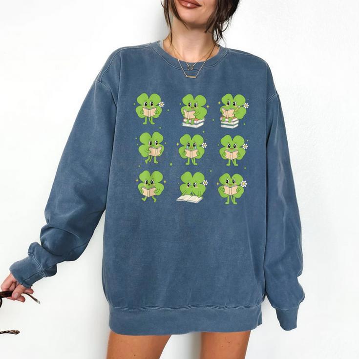 Teacher Reading Shamrock St Patrick’s Day Book Lover Kids Comfort Colors Sweatshirt
