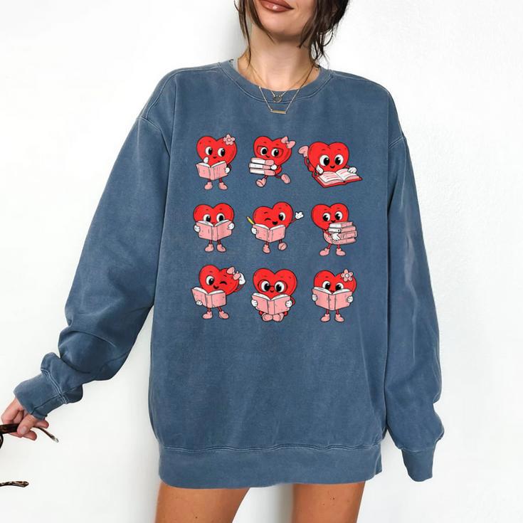 Teacher Valentines Day Reading Book Lover Bookworm Library Comfort Colors Sweatshirt