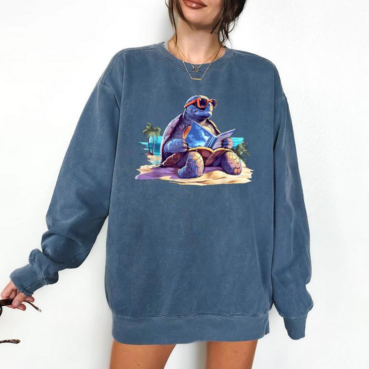 Turtle Wearing Sunglasses Reading A Book On The Beach Summer Comfort Colors Sweatshirt