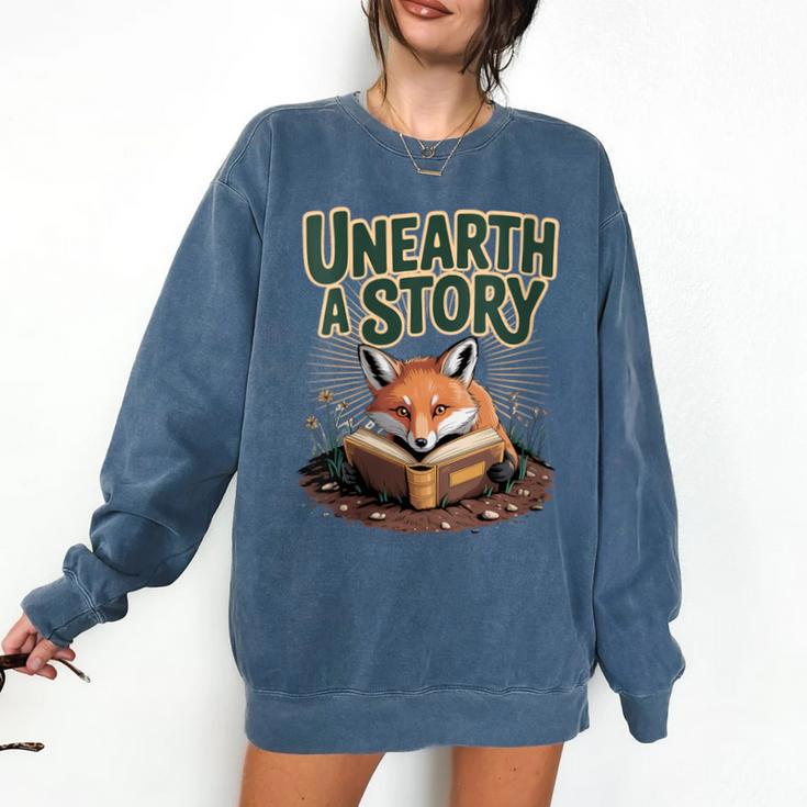 Unearth A Story Fox Reads a Book Comfort Colors Sweatshirt