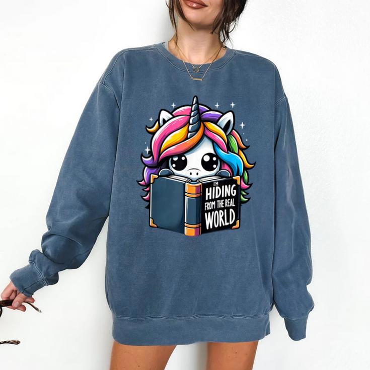 Unicorn Reading Book Reader Introvert Book Lover Humor Comfort Colors Sweatshirt