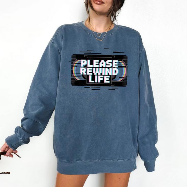 VHS Tape Rewind Glitch 90s Retro Nostalgia Please Rewind Comfort Colors Sweatshirt