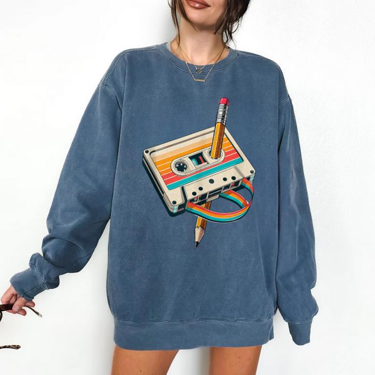 Vintage Pencil Rewind Cassette Tape Nostalgia Party 80s 90s Comfort Colors Sweatshirt