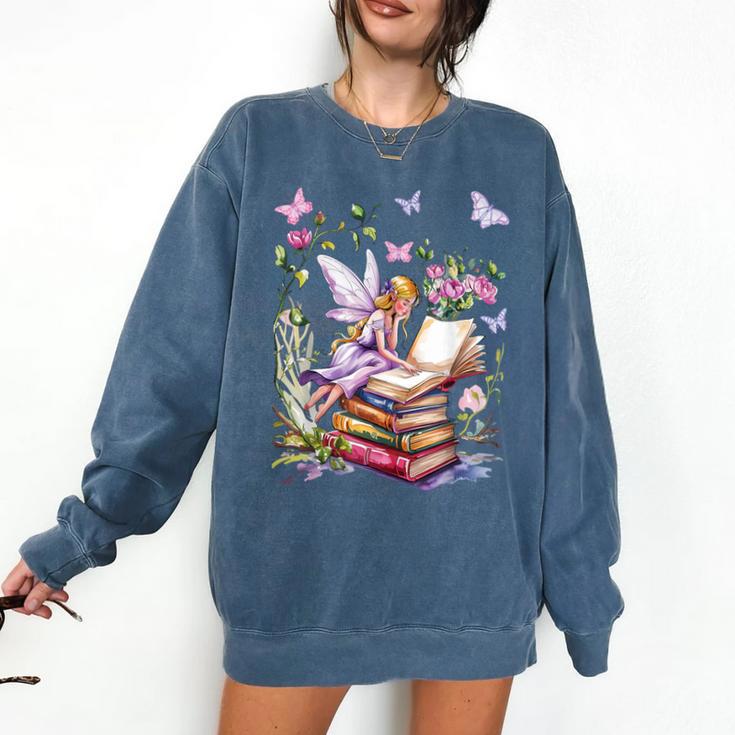 Watercolor Butterfly Fairy Read Book Library Fantasy Novel Comfort Colors Sweatshirt