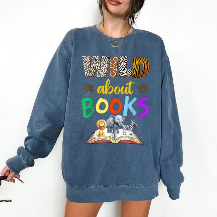 Wild About Reading Books Reader Bookworm Animals Book Lover Comfort Colors Sweatshirt