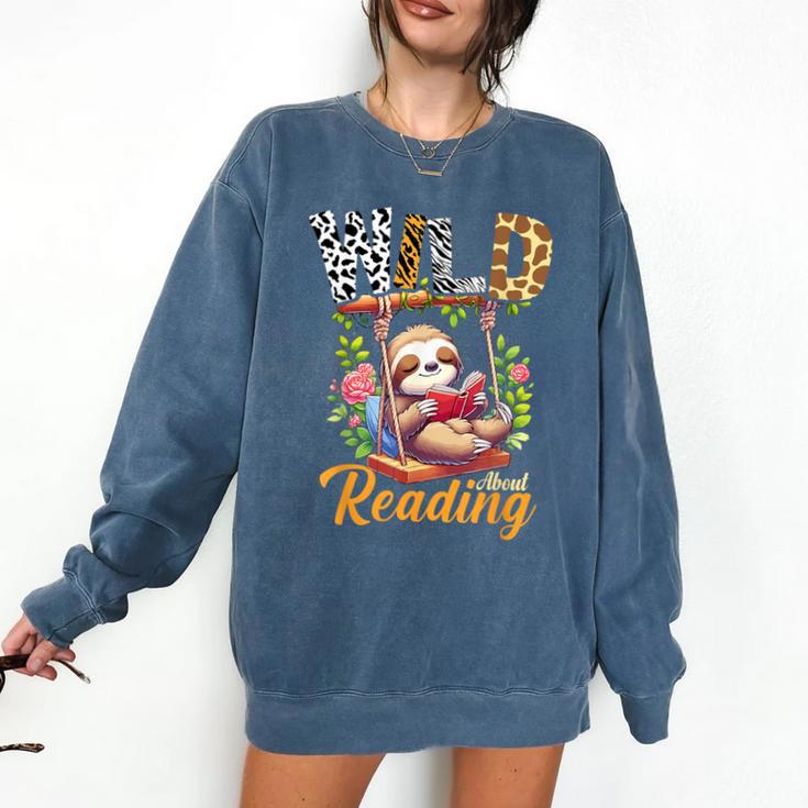 Wild About Reading Books Reader Lover Funny Teacher Animals For Men Women Kids Comfort Colors Sweatshirt