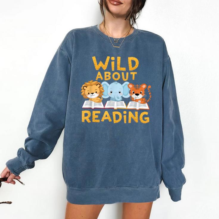 Wild About Reading Cute Animal Book Lover Kids Comfort Colors Sweatshirt