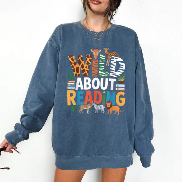 Wild About Reading Zoo Animals Books Reader Lover Comfort Colors Sweatshirt