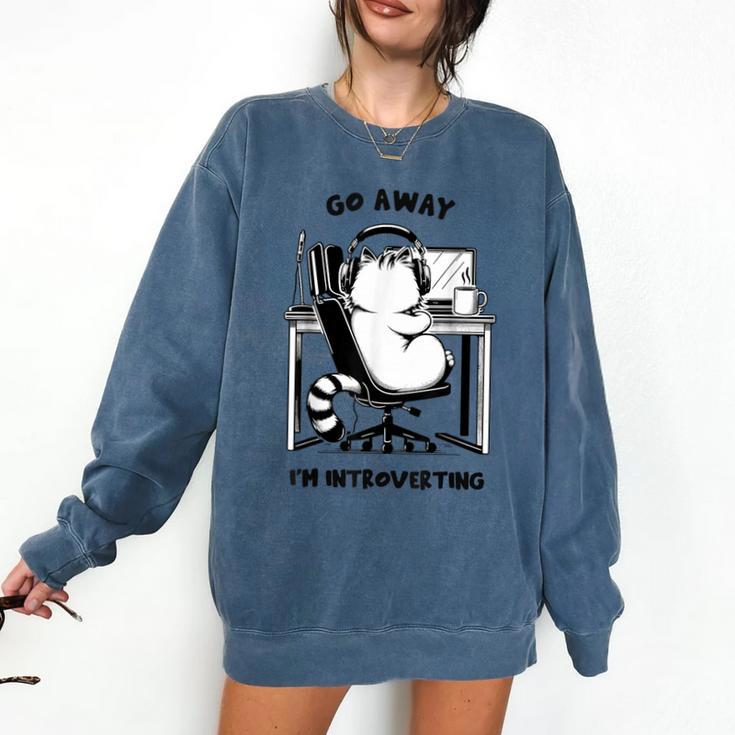 Cat With Coffee On Computer Go Away I'm Introverting Comfort Colors Sweatshirt
