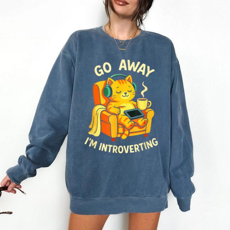 Go Away I'm Introverting Cat Coffee Headphones Comfort Colors Sweatshirt