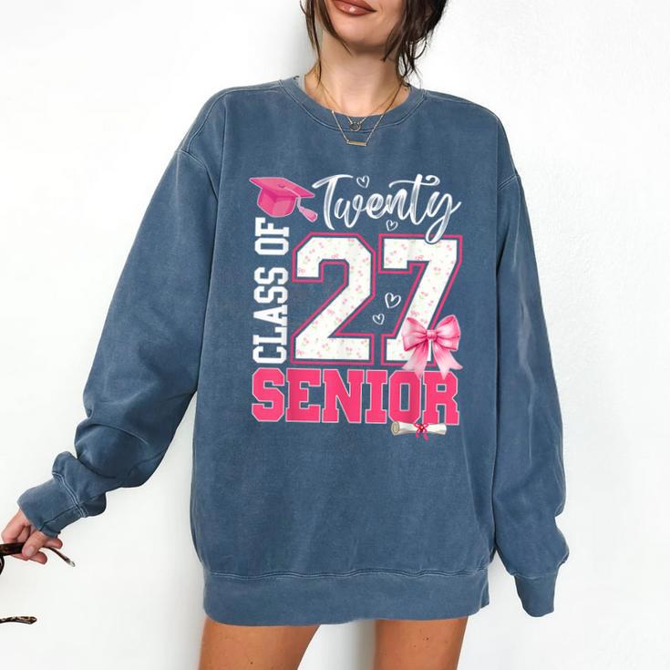 Senior 2027 Class Of 2027 Pink Coquette Bow Graduation Girl Comfort Colors Sweatshirt