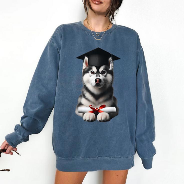 Siberian Husky Dog Graduation Cap Training School Graduate Men Women Kids Comfort Colors Sweatshirt