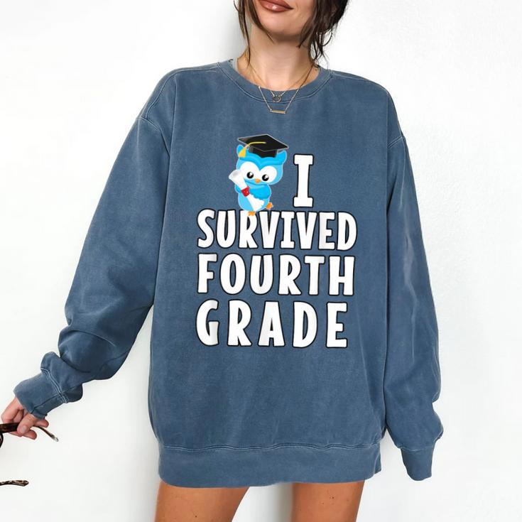 I Survived Fourth Grade Graduation Kids Owl Grad Comfort Colors Sweatshirt