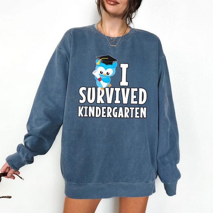I Survived Kindergarten Graduation Kids Owl Grad Comfort Colors Sweatshirt