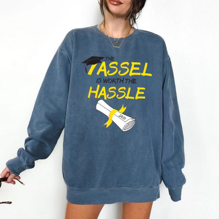 Tassel Worth The Hassle 2018 Graduation Quote Ylw Comfort Colors Sweatshirt