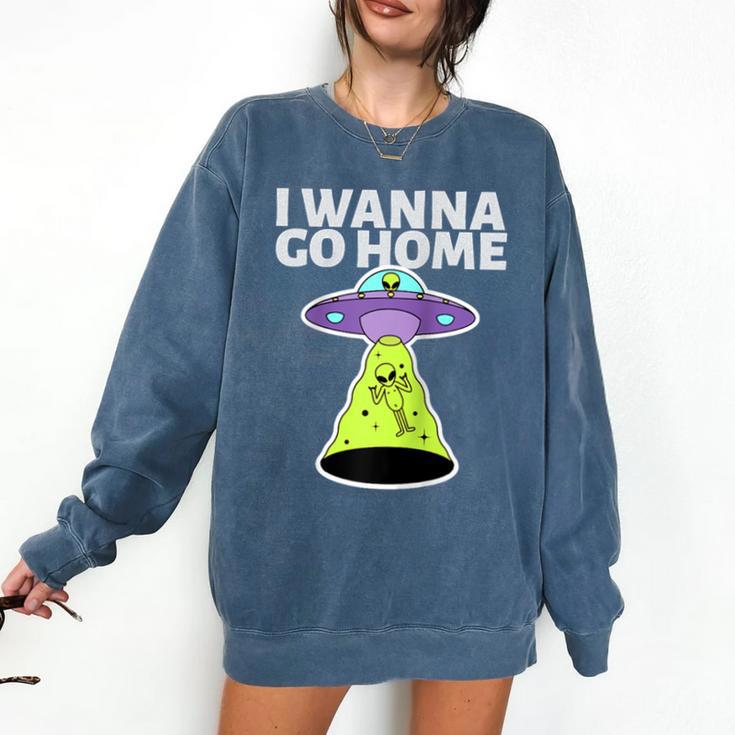 I Wanna Go Home Introvert UFO UAP Flying Saucer Trippy Alien Raglan Baseball Tee Comfort Colors Sweatshirt