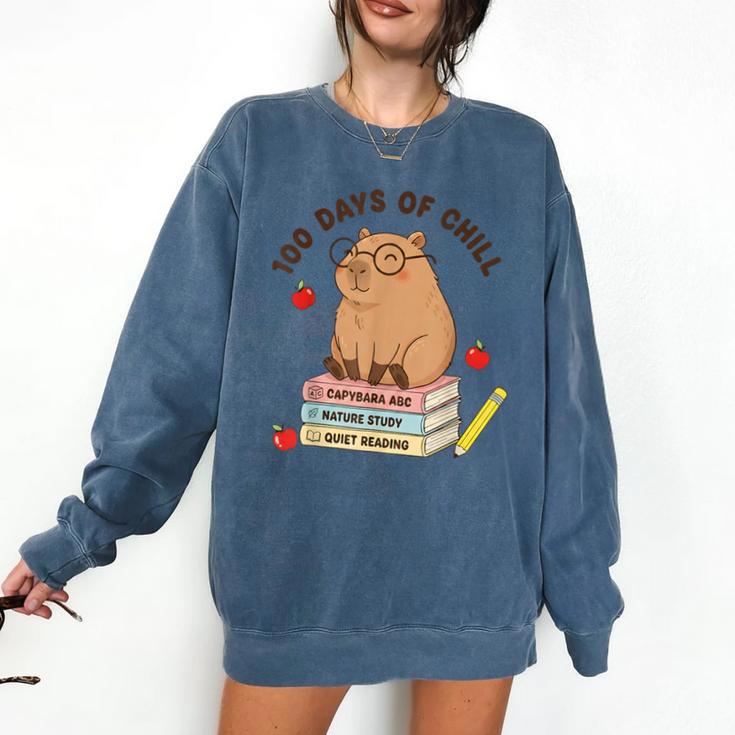 100 Days Of Chill Cute Capybara School Book Lover Comfort Colors Sweatshirt