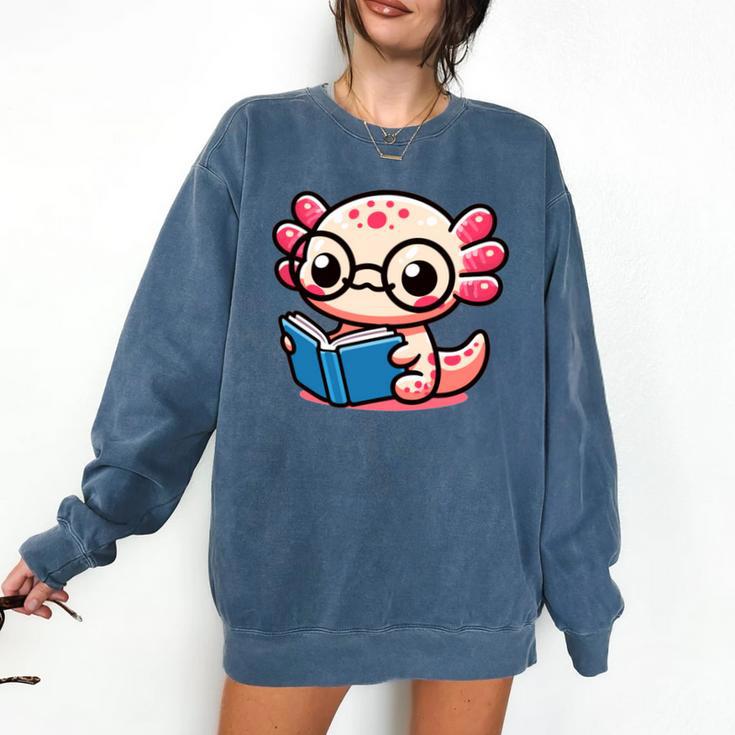 Adorable Book Lover Axolotl With Reading Glasses Cute Comfort Colors Sweatshirt