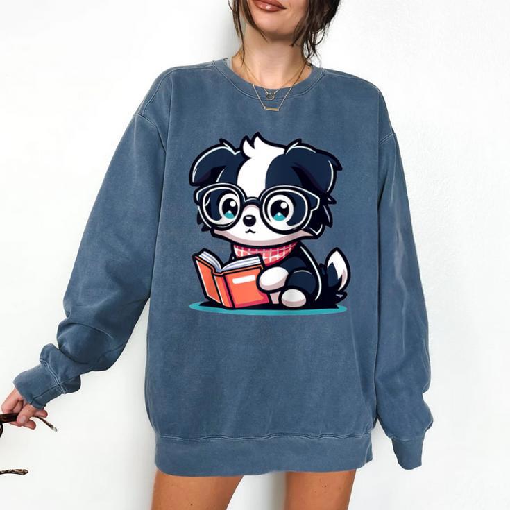 Adorable Book Lover Border Collie With Reading Glasses Cute Raglan Baseball Tee Comfort Colors Sweatshirt