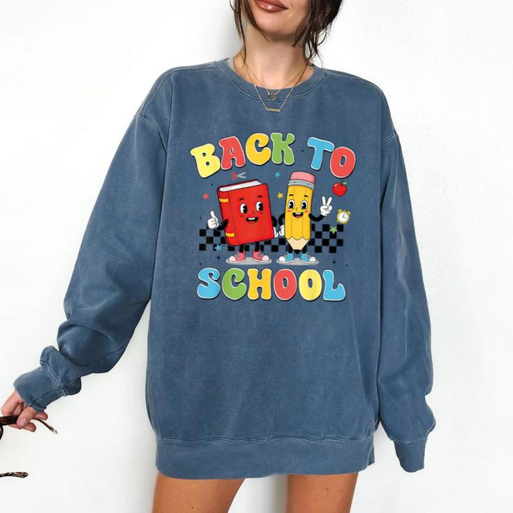 Back To School Checkered Book Pencil Groovy Teacher Student Comfort Colors Sweatshirt