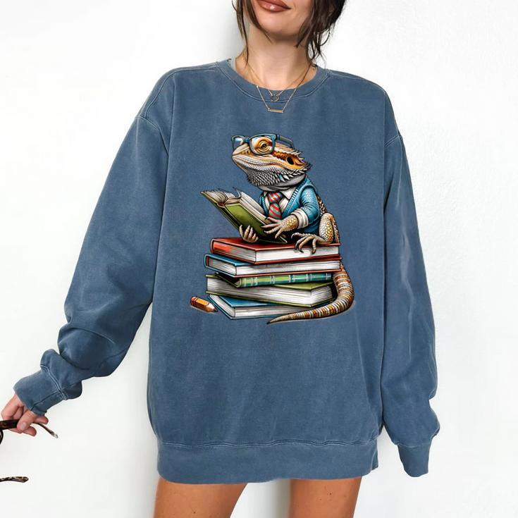 Bearded Dragon Reading Books Matching Bookworm Librarian Comfort Colors Sweatshirt